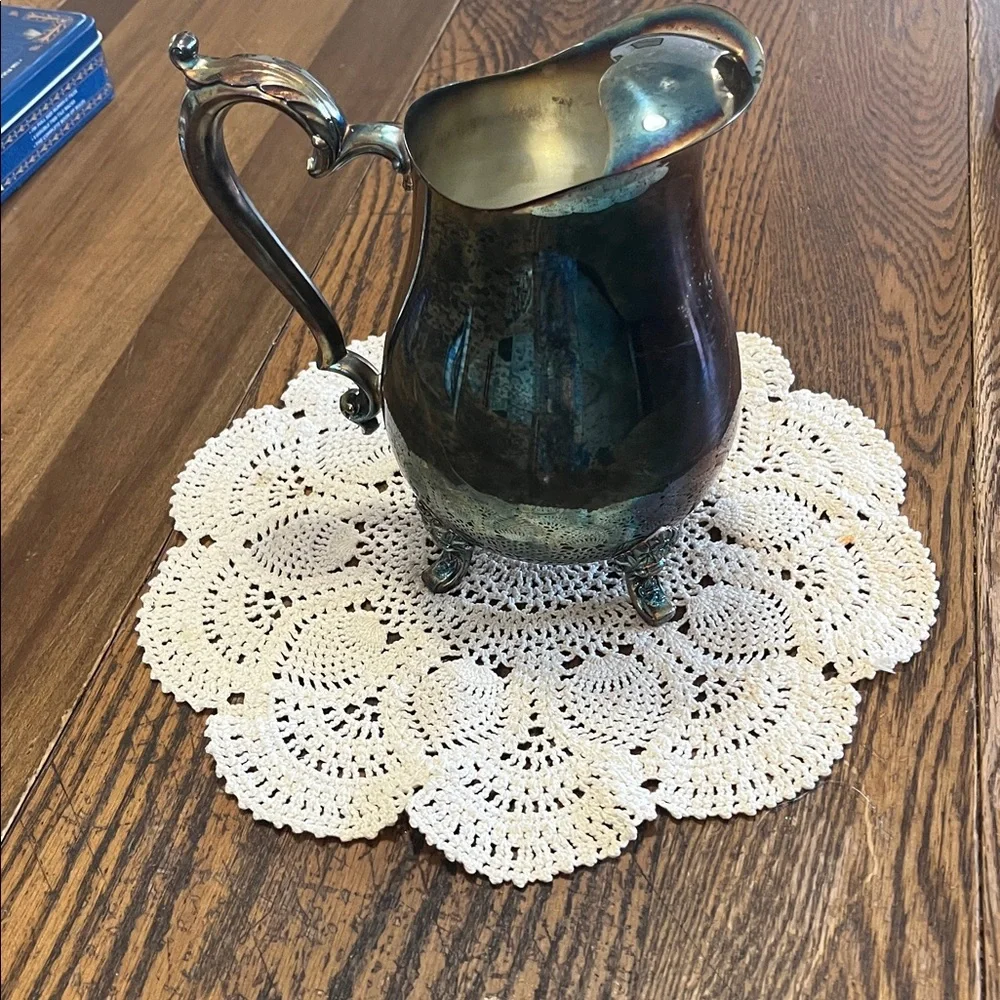 Vintage Silverplated Oneida Footed Pitcher - Blue-Green Patina